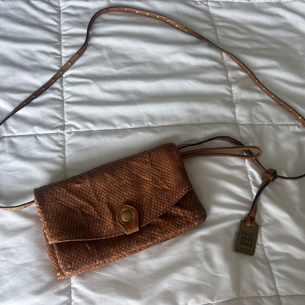 Frye Brown Woven Leather Crossbody Bag